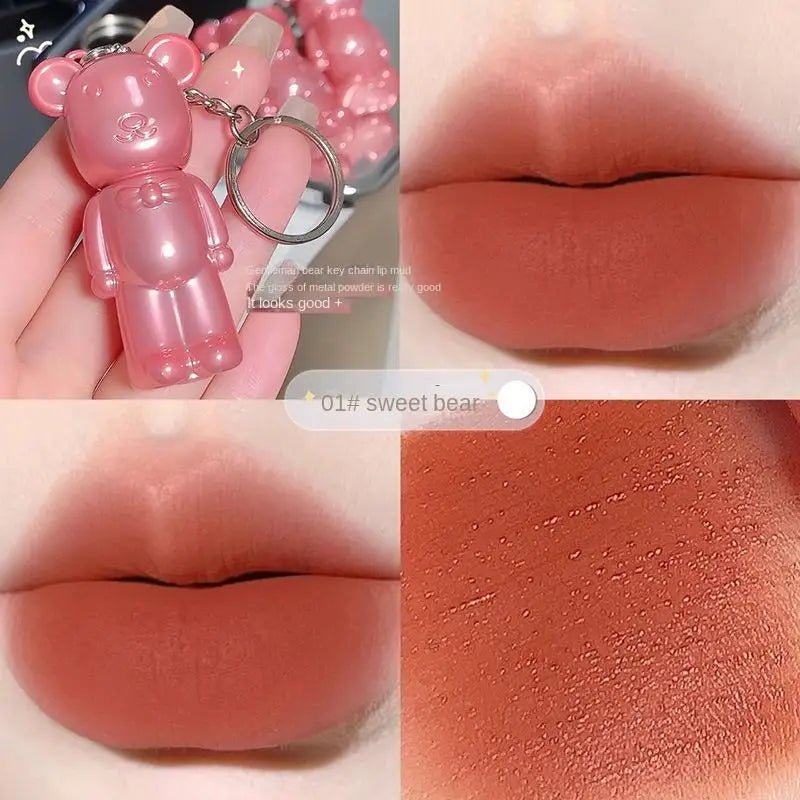 Bear Lip Mud Matte Velvet Glaze Lipstick Keychain Pendant Matte Lip Glaze Qme A8-300-01