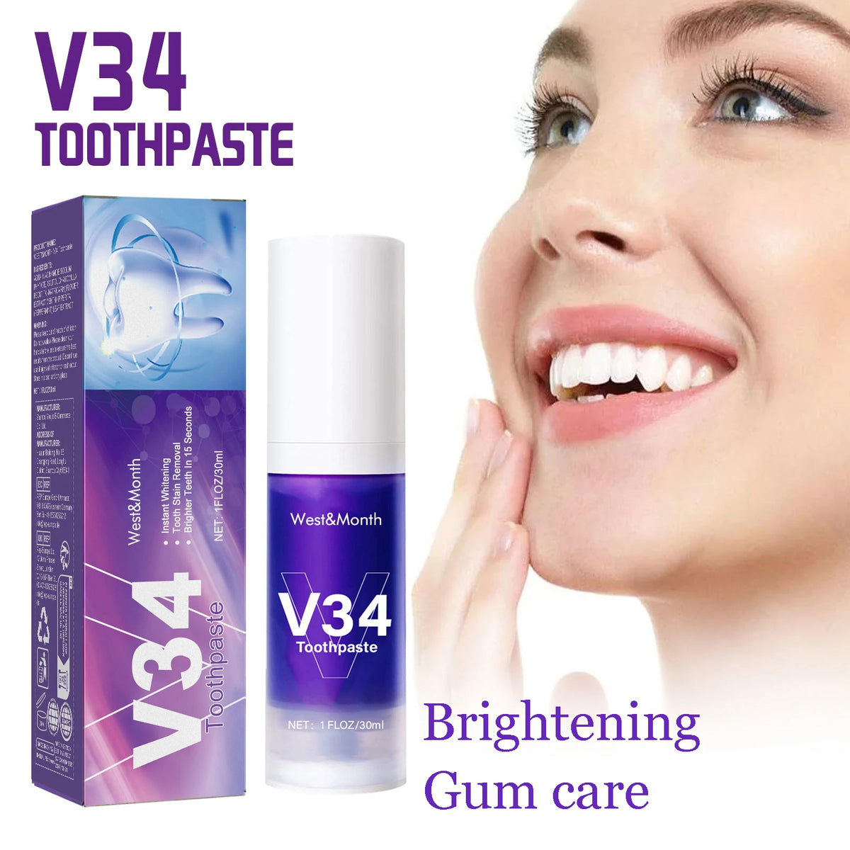 V34 Whitening Toothpaste – Brighten, Clean & Fresh Breath Whitening Toothpaste Qst