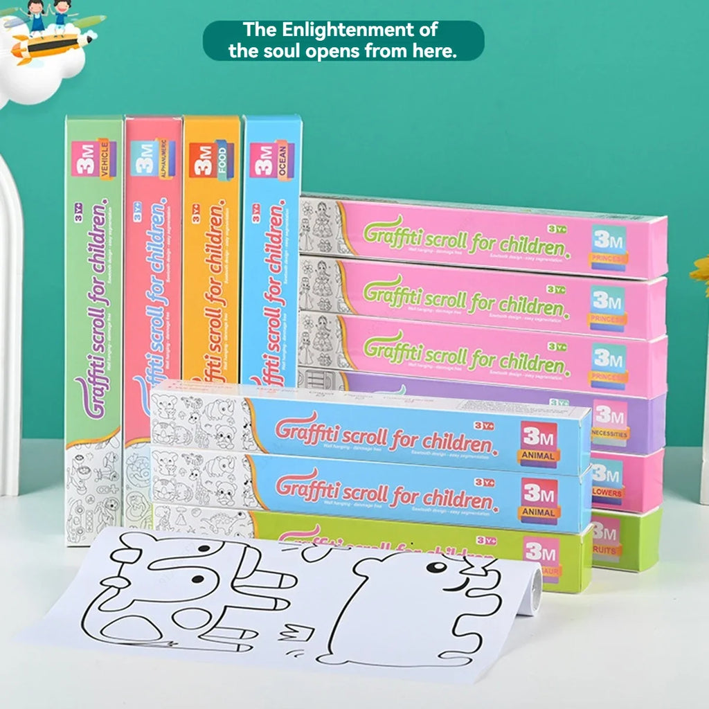 Kids 3M Doodle Drawing Roll – DIY Coloring Paper Scroll Kids Coloring Paper Roll Qme