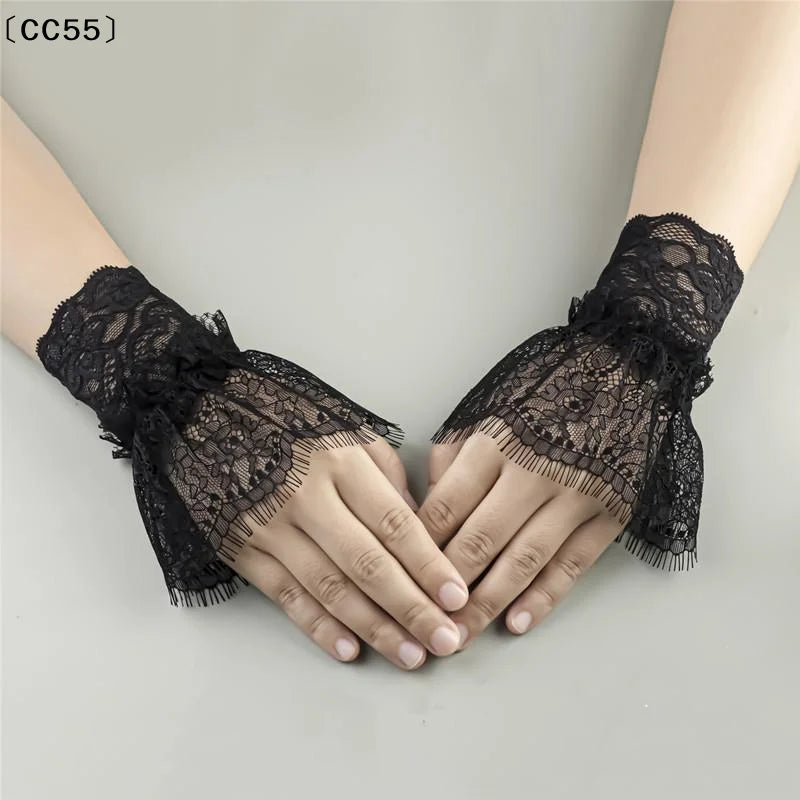 Women's Lace Fake Arm Sleeves – Tassel Pleated Cuff Wristlets Lace Arm Sleeves Qst