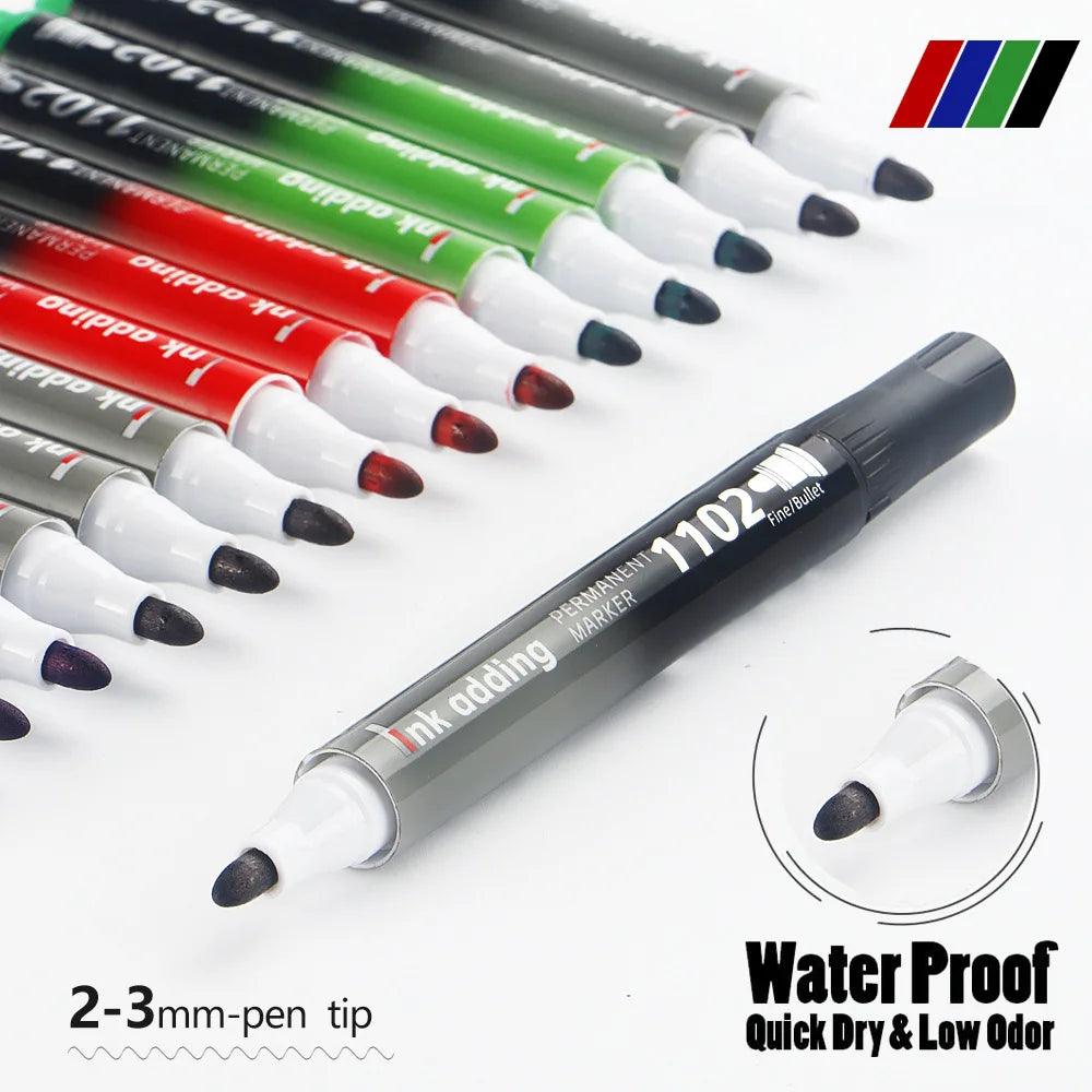 Permanent Waterproof Oily Marker Pens 2-3mm Nib | 7 Colors Permanent Marker Pens Qme