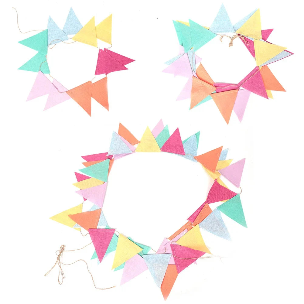 Multicolor Double-Sided Bunting Pennants – Cotton Linen Wedding Flags Party Bunting Flags Qme
