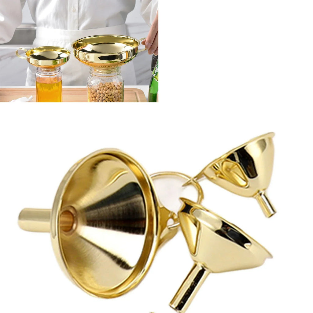 Gold Stainless Steel Funnel Set – 3-Piece Wide Mouth Kitchen Kitchen Funnel Set Qme
