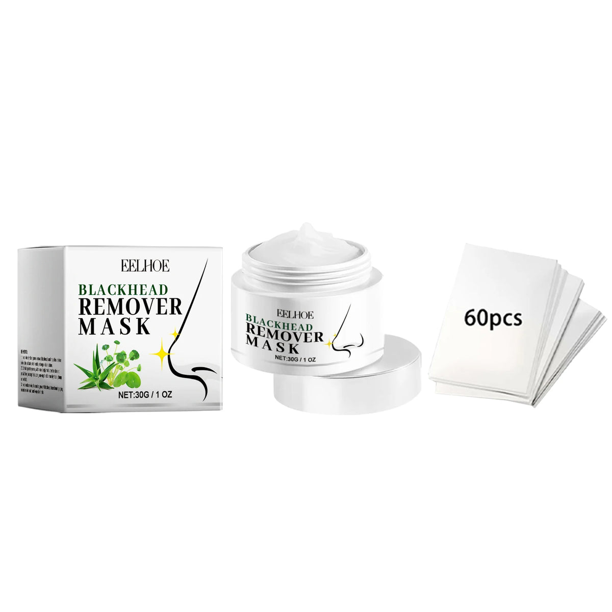 EELHOE Blackhead Remover Nose Strips Peel Mask 60pcs Blackhead Peel Mask Qst Nose patch