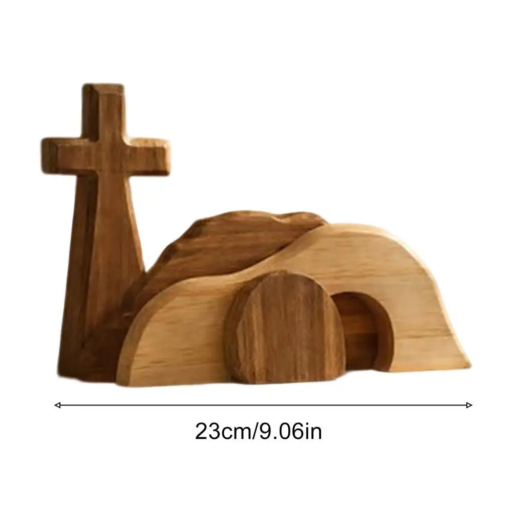 Wooden Empty Tomb Easter Tabletop Ornament – 9" Decor Easter Tabletop Decor Qme as shown
