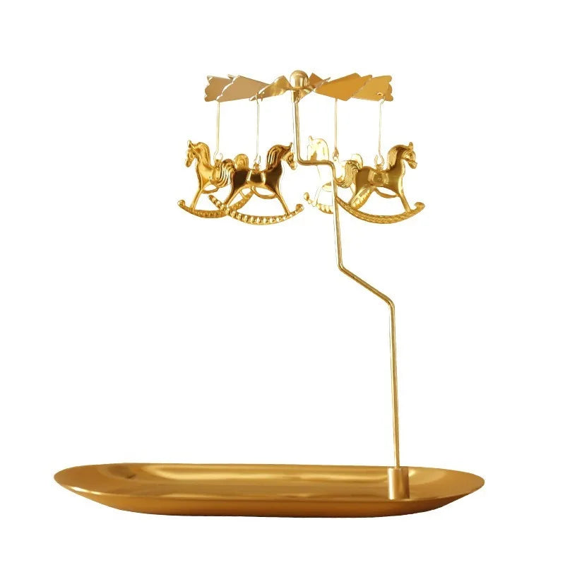 Rotating Horse Carousel Candlestick Lamp | 10 Colors | Iron Rotating Candle Holder Qme