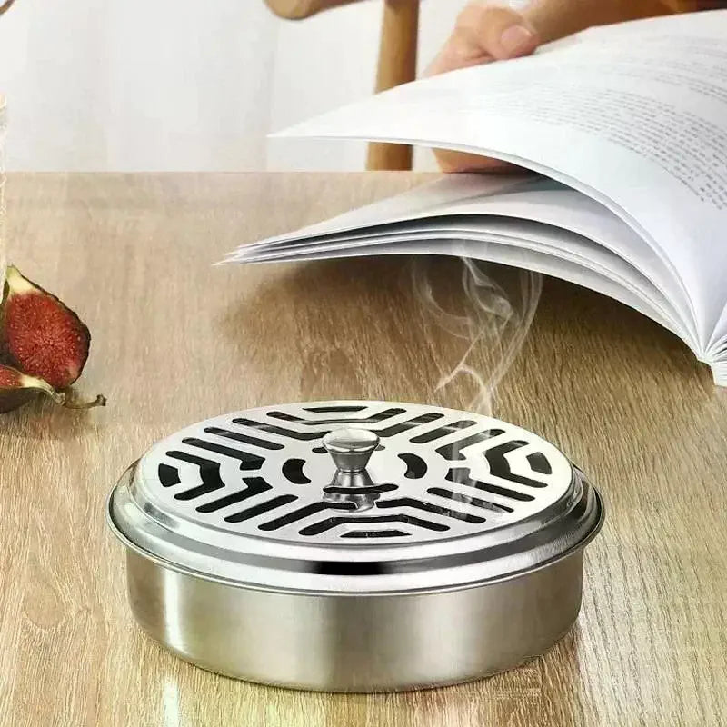 Stainless Steel Mosquito Coil Holder Box with Lid | Portable Mosquito Coil Holder Qst