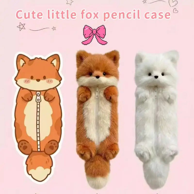 Cartoon Animal Plush Pencil Pouch – Cute Student Stationery Case Plush Pencil Pouch Qme