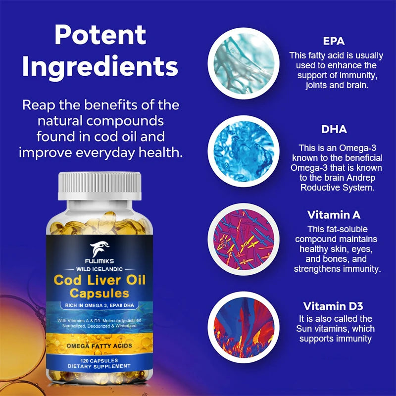 Fulimiks Cod Liver Oil Capsules | Vitamins A & D3 | 120ct Omega-3 Supplement Qst