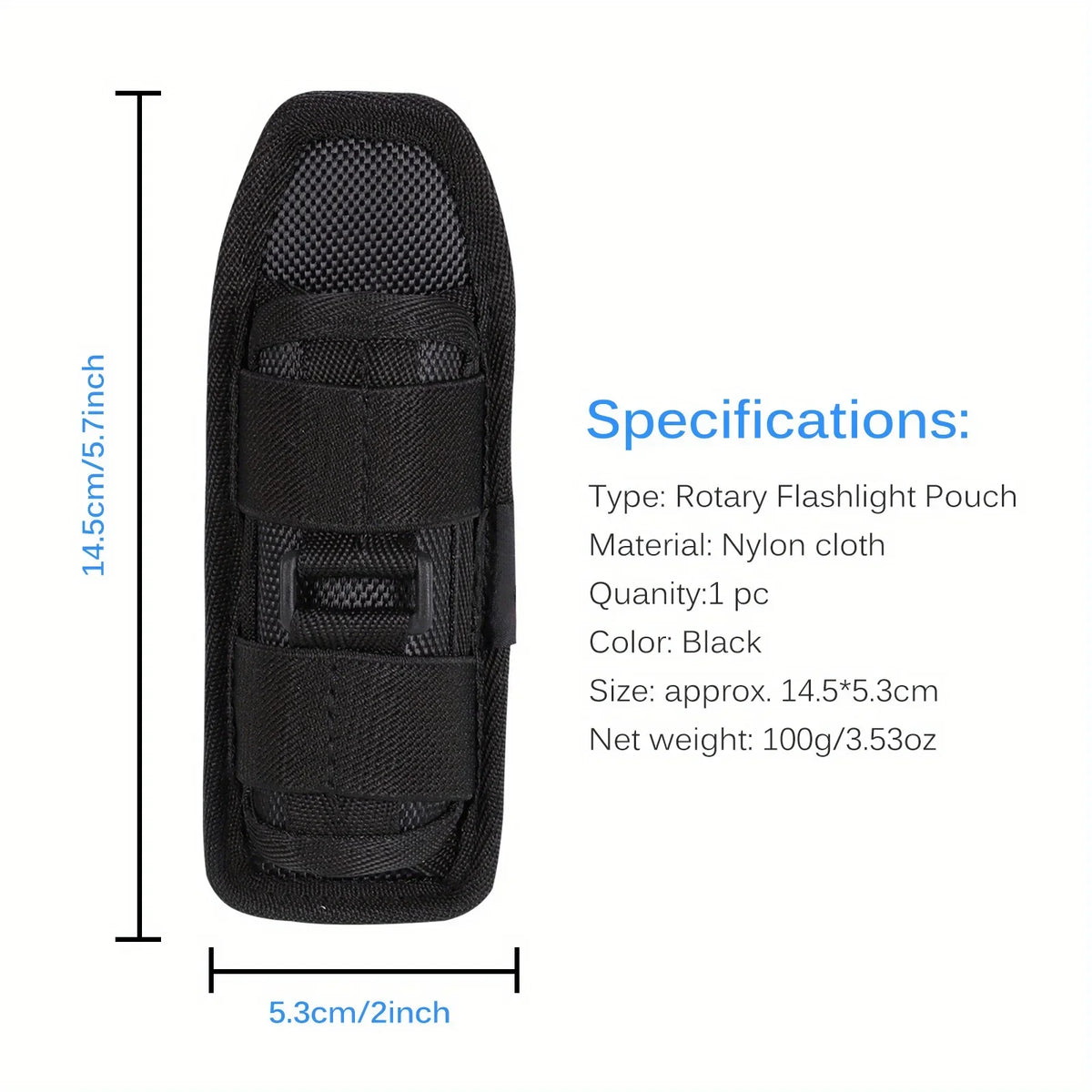 Tactical Nylon Flashlight Holster with Rotating Waist Clip Flashlight Holster Qme Black