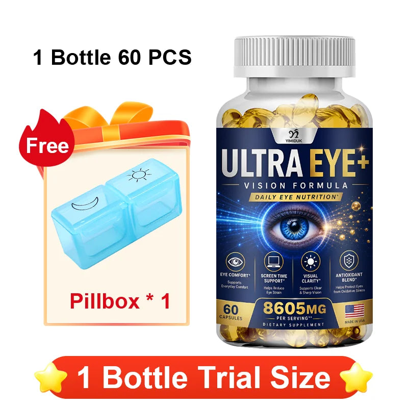 YIMIDUK Ultra Eye+ Capsules – Lutein, Zeaxanthin & Bilberry Eye Vision Supplement Qst 60pcs - Trial