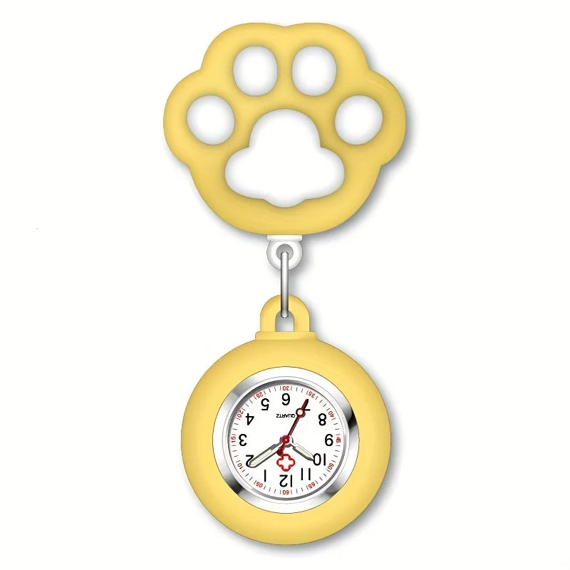 Cat Paw Nurse Watch Brooch – Retractable Silicone Clip Brooch Fob Watch Qme YELLOW
