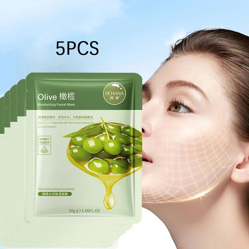 Olive & Glycerin Moisturizing Facial Mask | Daily Skin Care Moisturizing Face Mask Qme 5pcs