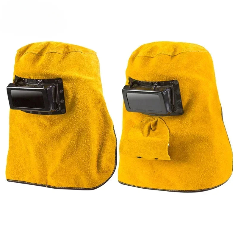 Solar Auto-Dimming Welding Helmet Mask | Leather & Glass Lens Welding Helmet Mask Qme brown putong