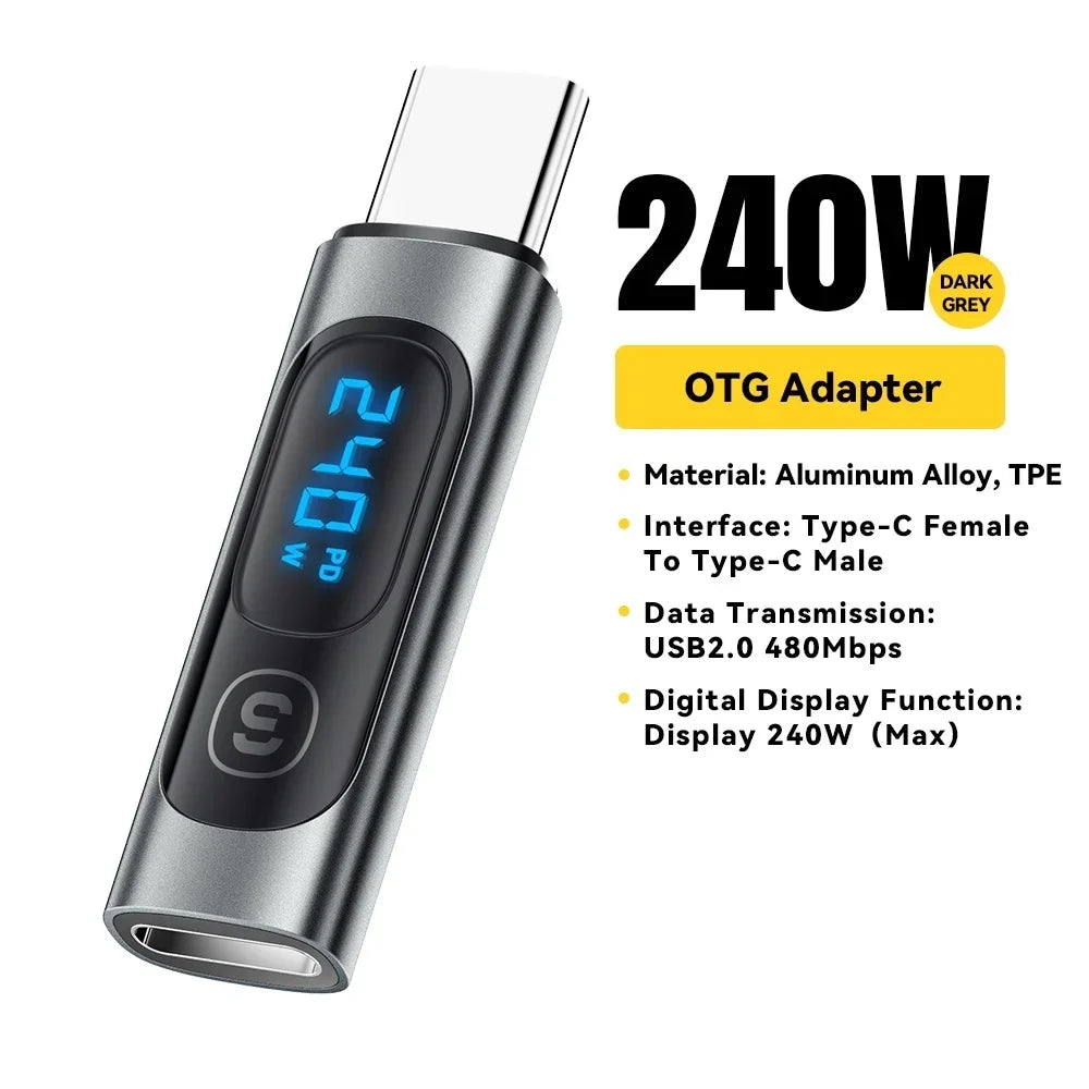 USB-C 240W OTG Adapter Fast Charging & Digital Display USB-C Charging Adapter Qme black