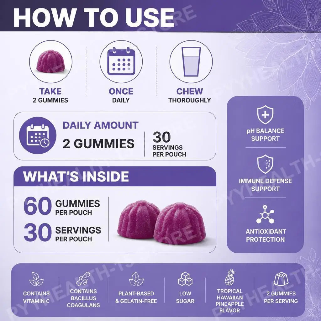 PH Balance Gummies – Vitamin C & Pineapple, Gelatin-Free 60ct Wellness Gummies Qst