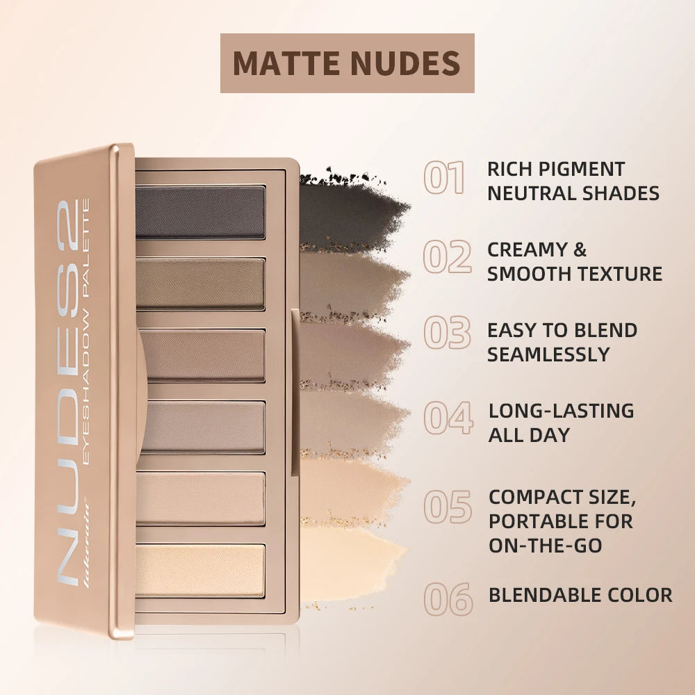 Lakerain 6-Color Eyeshadow Palette – Nude Smokey Matte & Highlight Eyeshadow Palette Qst