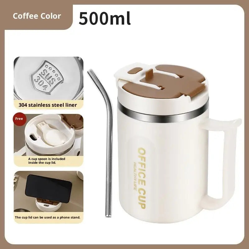 Double Wall 304 Stainless Steel Insulated Coffee Mug with Spoon Insulated Coffee Mug Qst Coffee And Straw 500