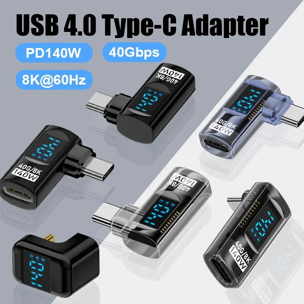 USB4 Type-C Adapter 40Gbps 140W 90° Thunderbolt 3 Connector USB-C Cable Adapter Qme