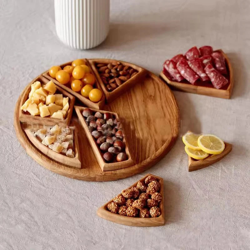 Round Divided Wood Serving Tray – Snack & Dessert Platter Wood Serving Tray Qst Default Title
