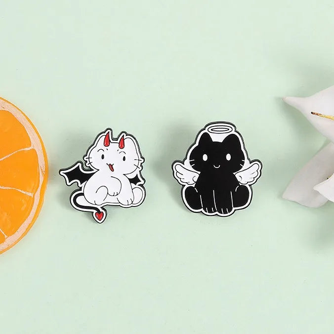 Cartoon Angel & Devil Cat Enamel Pin – Dual Kitten Brooch Enamel Pin Brooch Qme