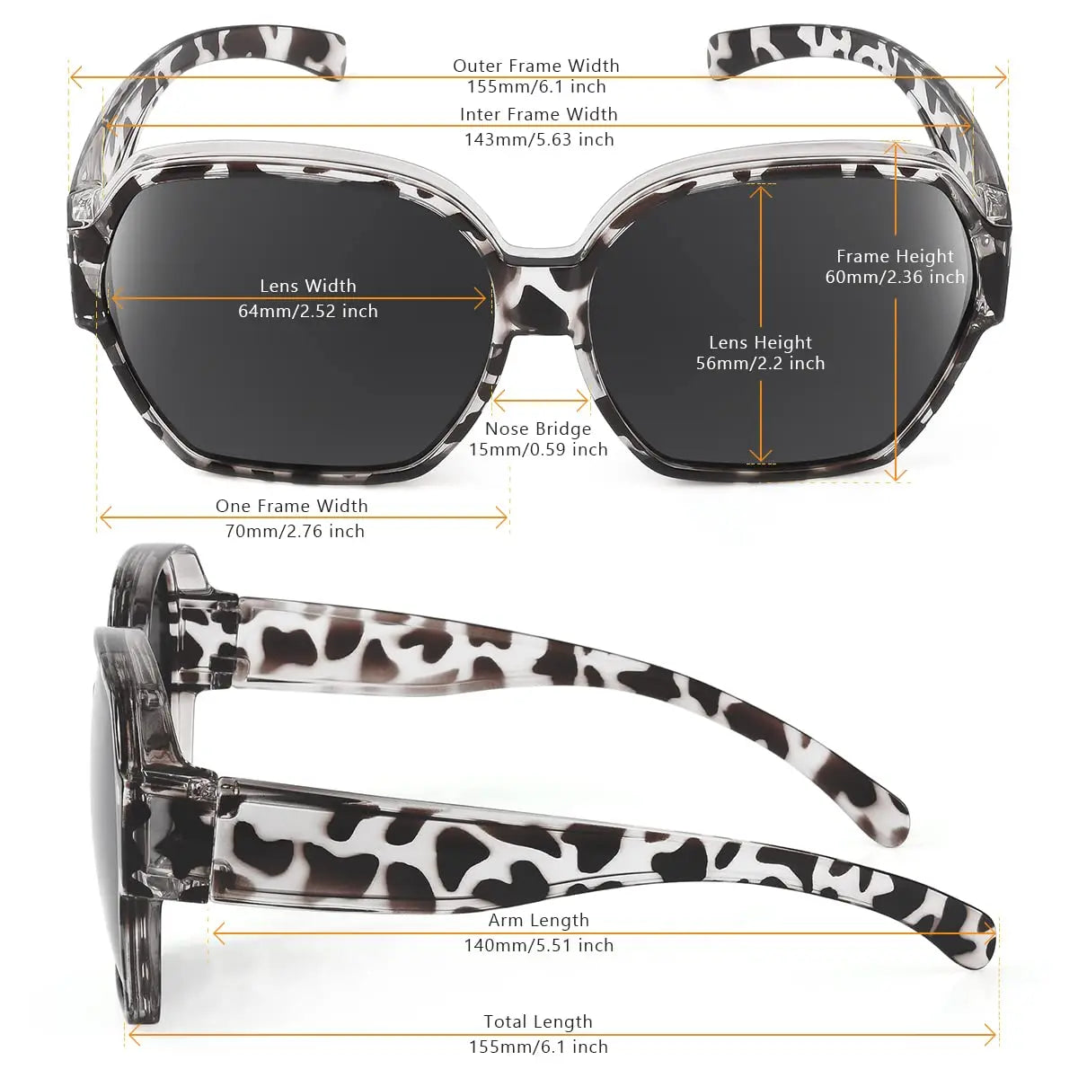 VOPHA Oversized Fit-Over Sunglasses UV400 Unisex 2-Pack Fit-Over Sunglasses Qst