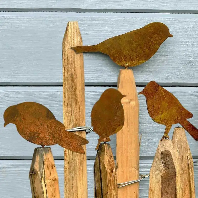 4-Pack Rusty Metal Bird Garden Decorations – Retro Iron Art Garden Decor Qst