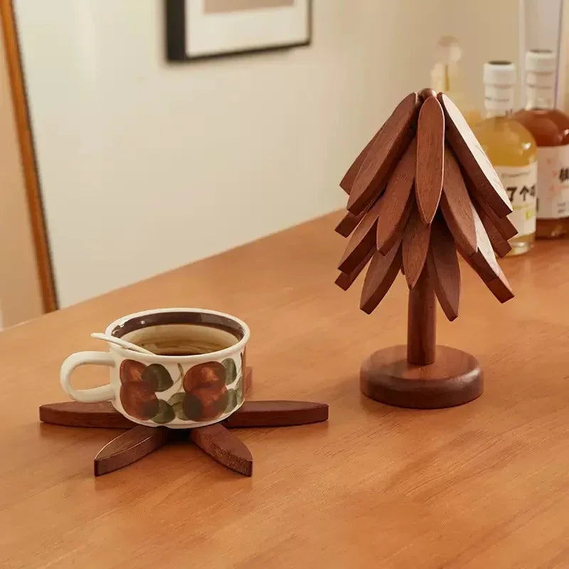 Christmas Tree Solid Wood Table Mat & Coaster Set Wood Table Coaster Qme walnut-3 leaf L