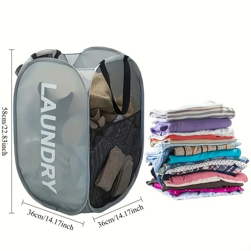 Foldable Mesh Laundry Basket with Handle | Polyester Storage Foldable Laundry Basket Qme