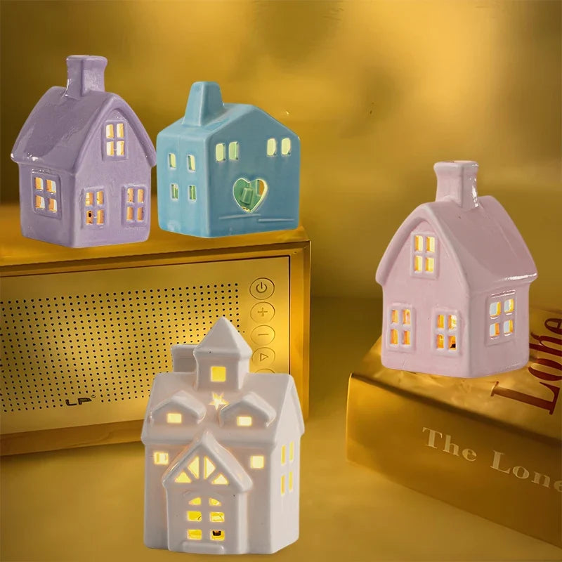 Light-Up White Ceramic Village House Winter Decor Light-Up Ceramic Decor Qme