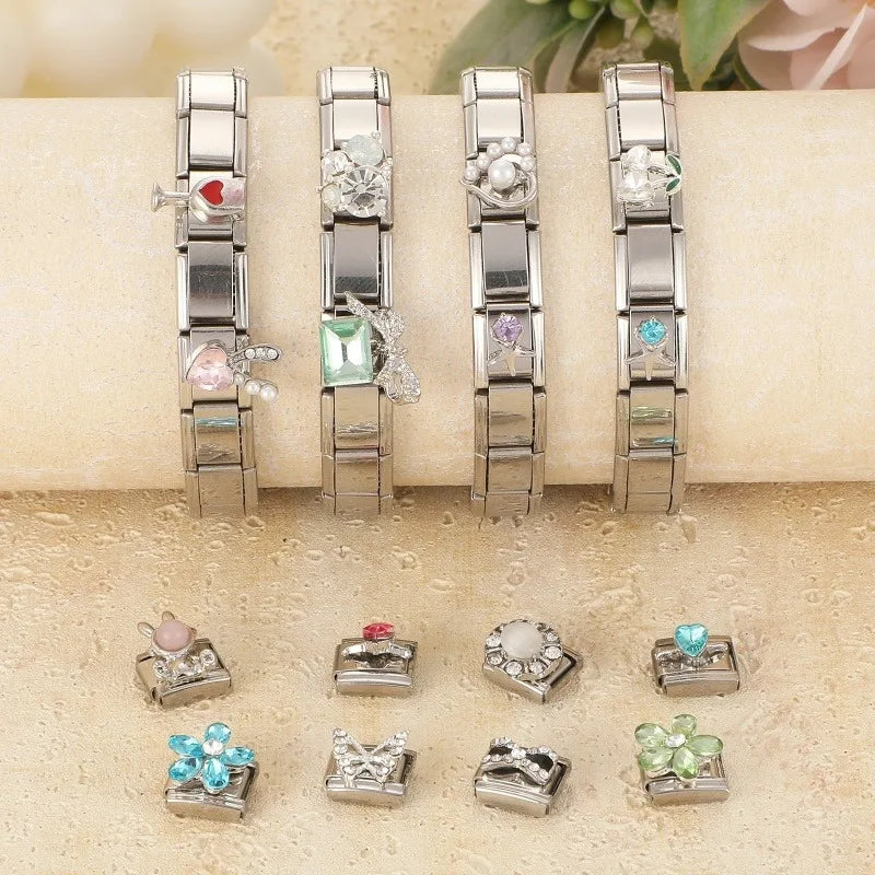 Zircon Italian Charm Links – Bow Knot Floral Heart Butterfly Italian Charm Links Qme