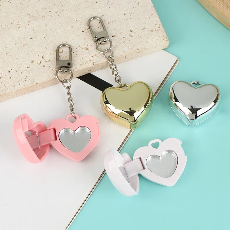 Heart-Shaped Mini Compact Mirror & Keychain – Empty Aluminum Pan Compact Mirror Qme