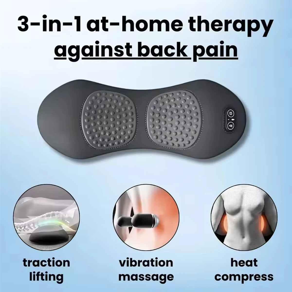 3-in-1 Electric Lumbar Pillow – Heat, Vibration & Traction Electric Massage Pillow Qst 3 in 1 Grey