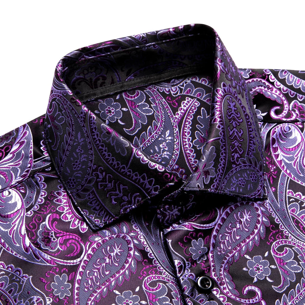Men's Luxury Paisley Jacquard Shirt | Purple Mixed Pattern Men's Dress Shirt Qme