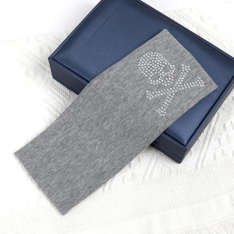 Women's Skull Rhinestone Elastic Headband – Y2K Cotton Hair Band Rhinestone Headband Qme Light Grey