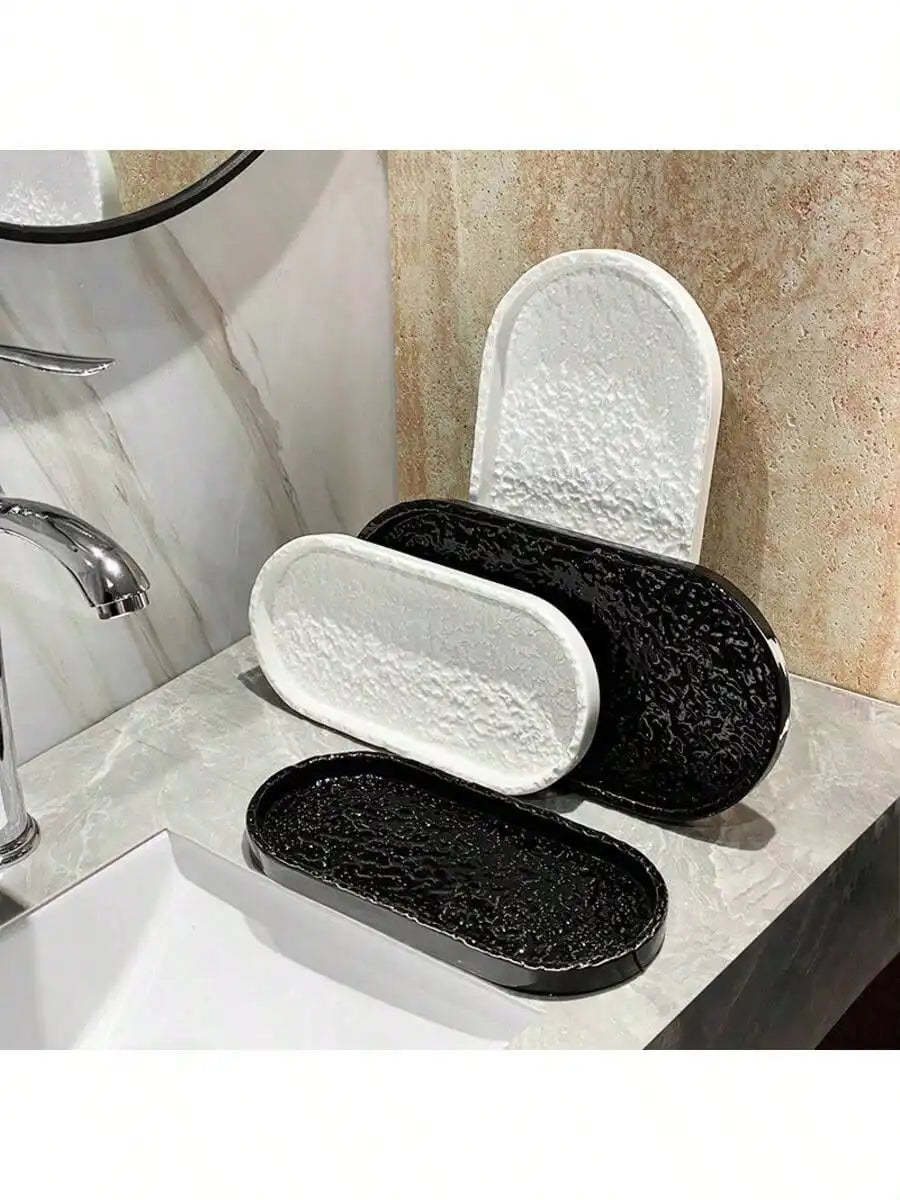Ceramic Stone Bathroom Tray – Jewelry & Soap Storage Rack Bathroom Storage Tray Qme