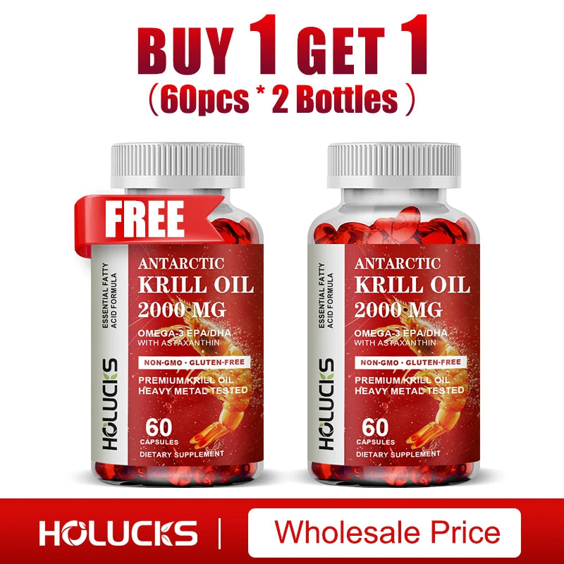 Antarctic Krill Oil 2000mg Softgels – Omega-3 DHA EPA Astaxanthin Omega-3 Supplement Qst 2 Bottles-60pcs