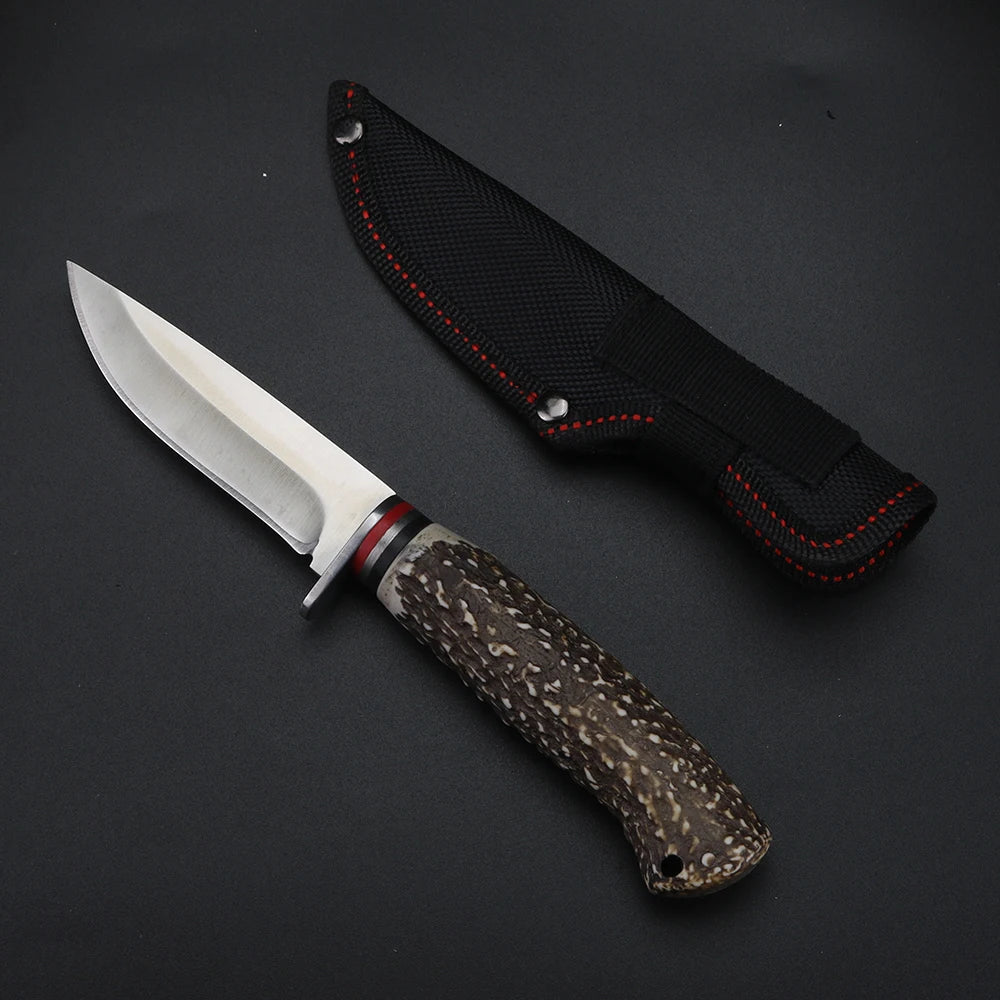 Antler Handle Fixed Blade Knife – 5CR13 Steel Camping Gift Fixed Blade Knife Qst B