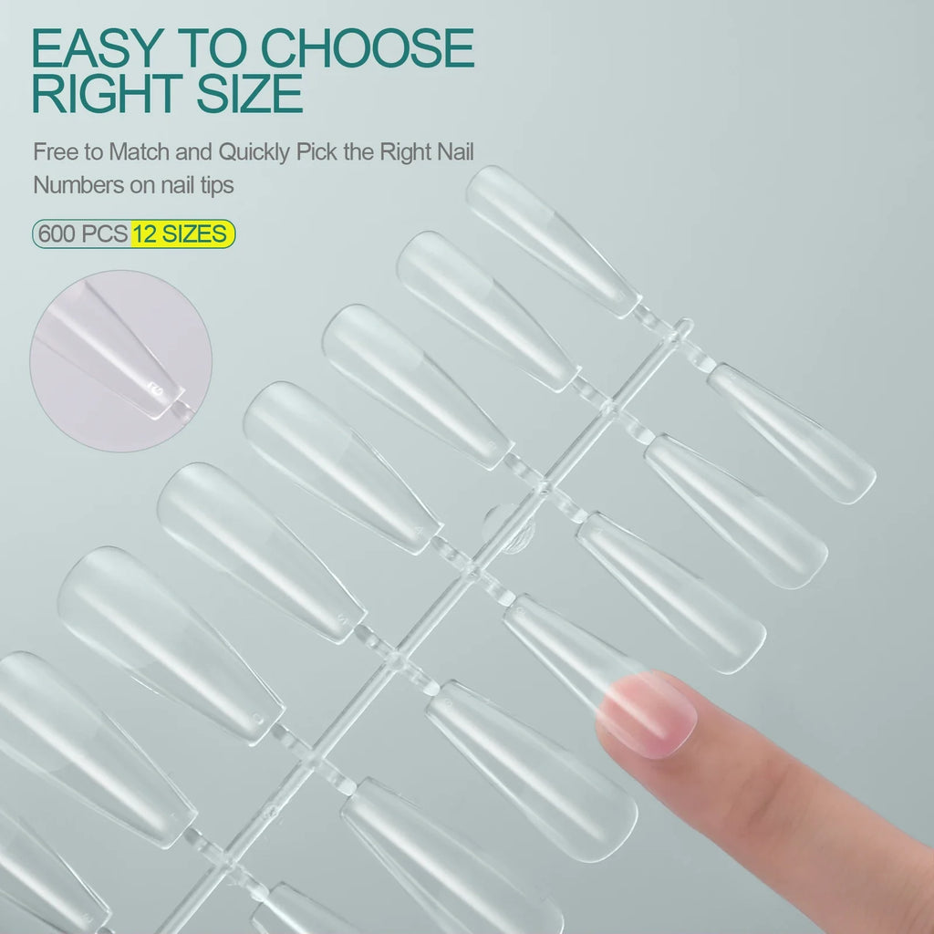Nailpop Clear Acrylic False Nail Tips 120pcs – 12 Sizes, Reusable False Nail Tips Qme