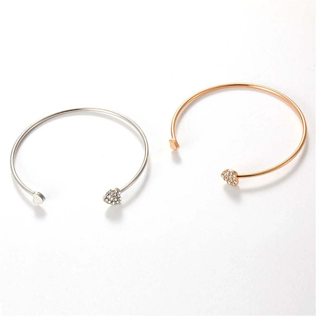 Heart Crystal Charm Bracelet Bangle | 3 Metal Colors Charm Bracelet Qme