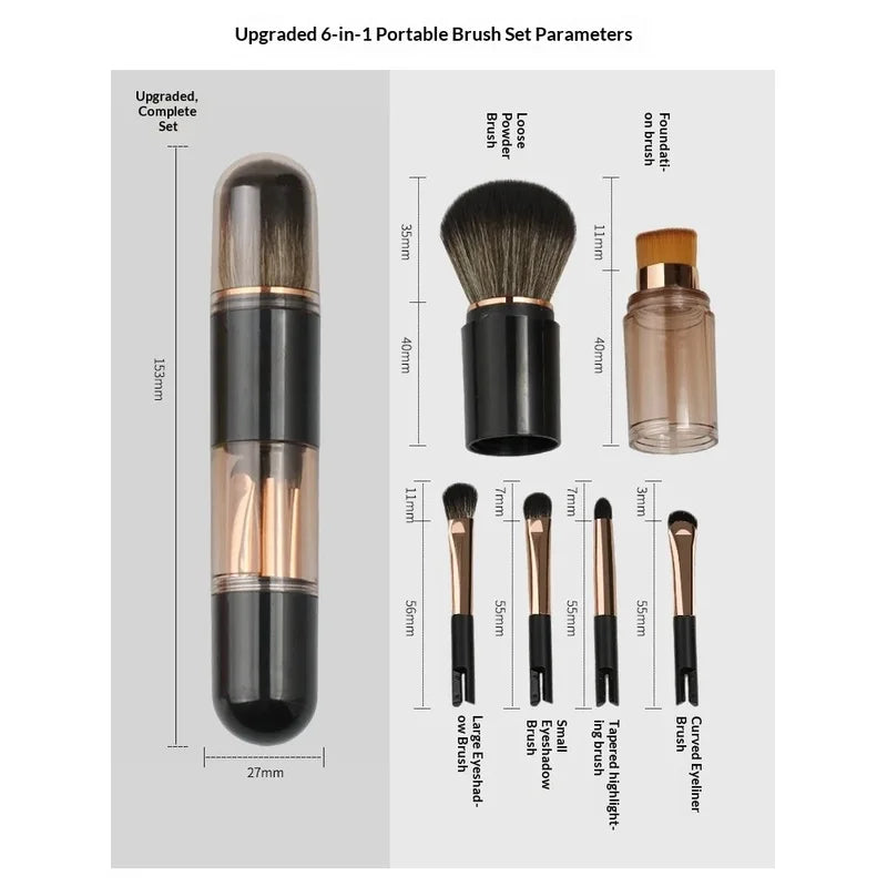 6-in-1 Double Sided Retractable Travel Makeup Brush | Qme Travel Makeup Brush Qme