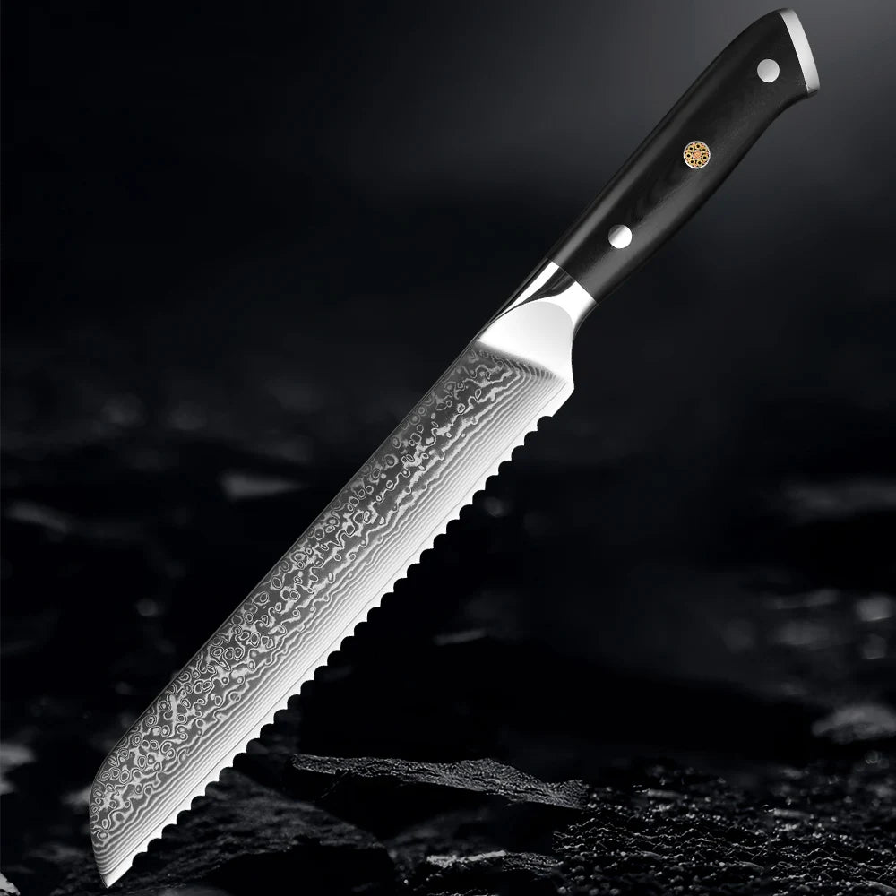 XITUO Damascus Serrated Bread Knife – VG10 Japanese Steel Serrated Bread Knife Qst Bread Knife