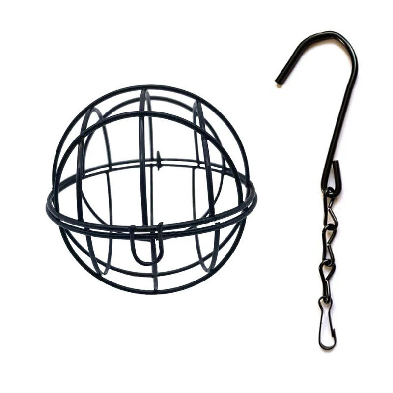 Metal Suet Ball Bird Feeder with Hanging Chain | Outdoor Garden Bird Feeder Qst Black