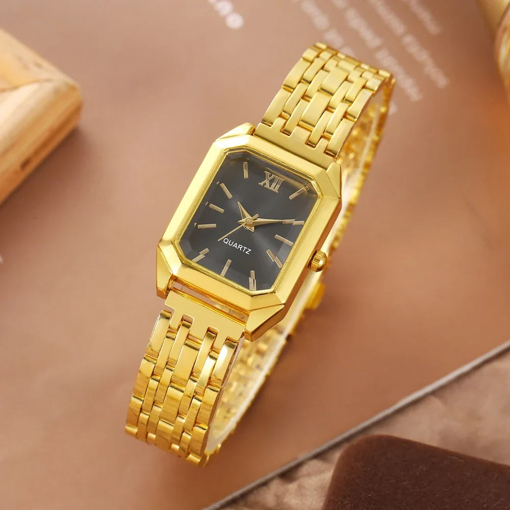 Trendy Square Women's Watch – Gold Steel Belt | 7 Colors Women's Fashion Watch Qme