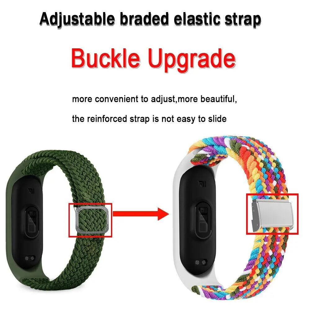 Braided Nylon Elastic Strap for Xiaomi Mi Band 8 – 15 Colors Fitness Tracker Strap Qme
