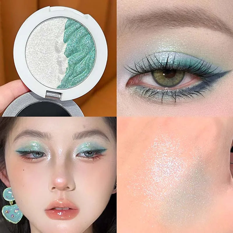 Qme 3-Color Two-Tone Glitter Highlighter Pressed Powder Highlighter Pressed Powder Qme G04-02
