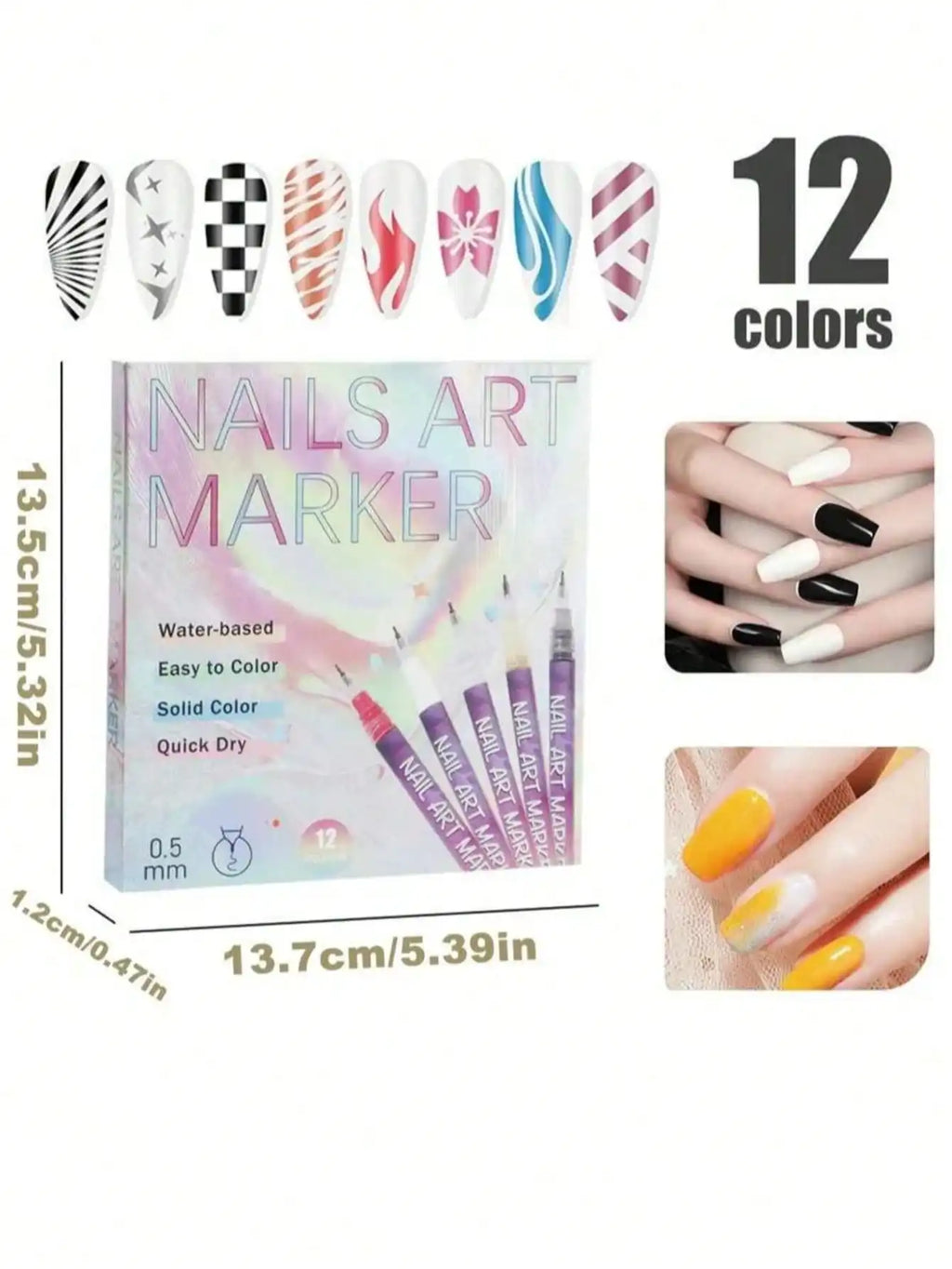 12-Piece 3D Nail Art Pen Set – DIY Drawing & Decoration Markers Nail Art Pen Set Qme