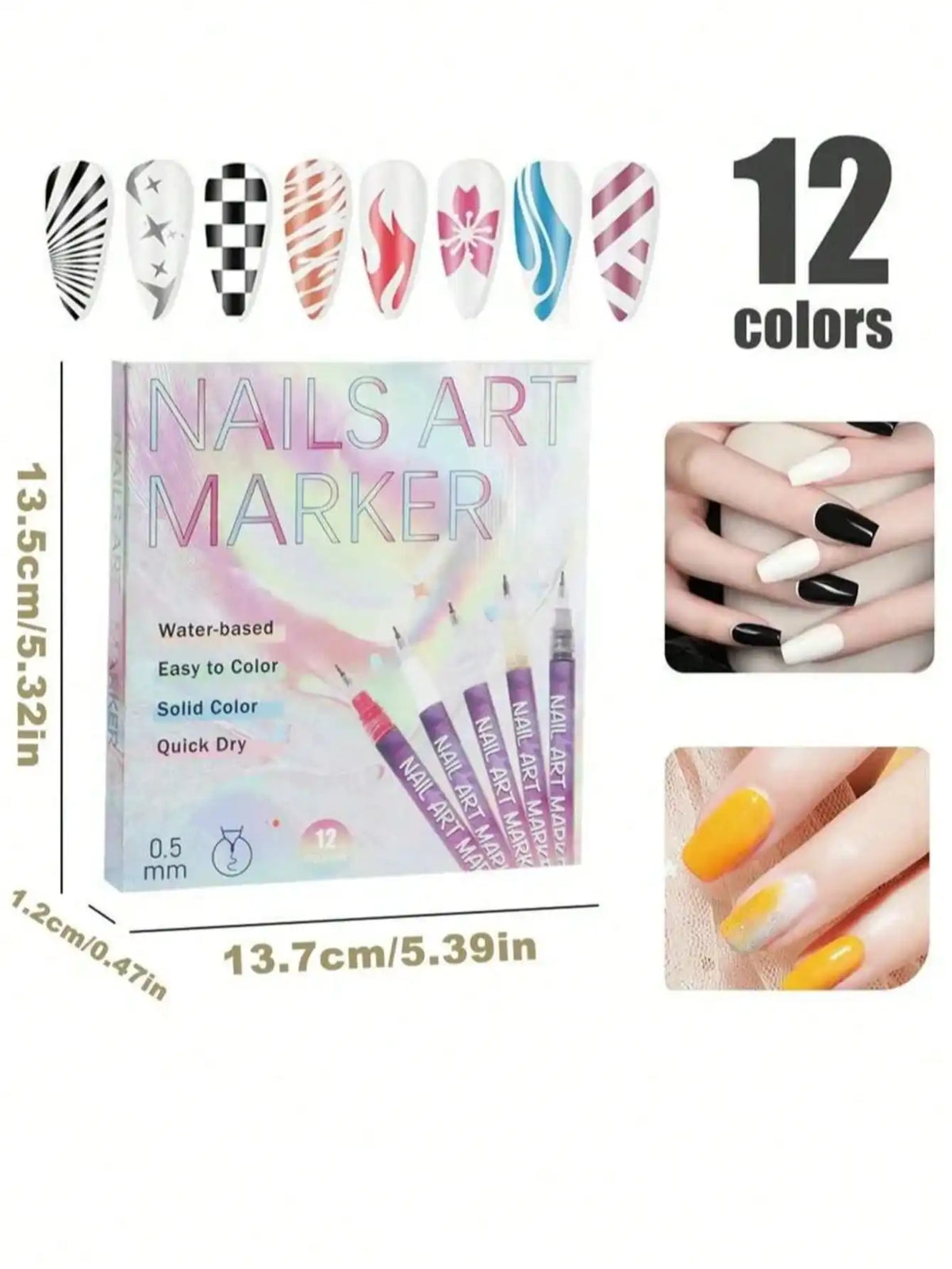 12-Piece 3D Nail Art Pen Set – DIY Drawing & Decoration Markers Nail Art Pen Set Qme
