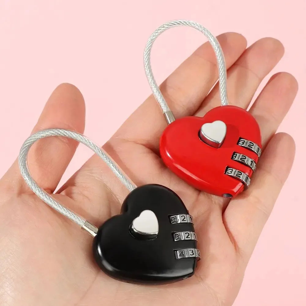 Heart Shaped 3-Digit Combination Lock Steel Wire Rope Padlock Combination Padlock Qme