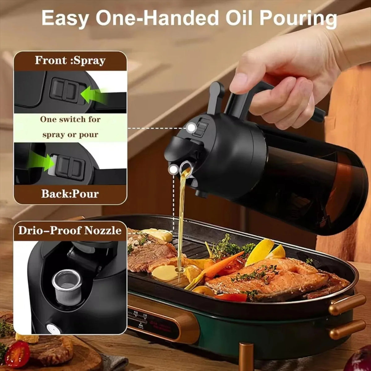 2-in-1 Light-Blocking Glass Oil Sprayer & Dispenser 470ml Oil Sprayer Dispenser Qme